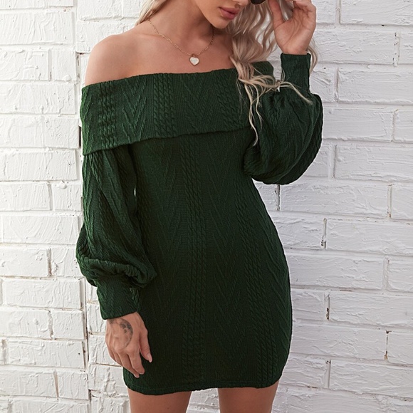 Dresses & Skirts - green off shoulder wide sleeve sweater dress